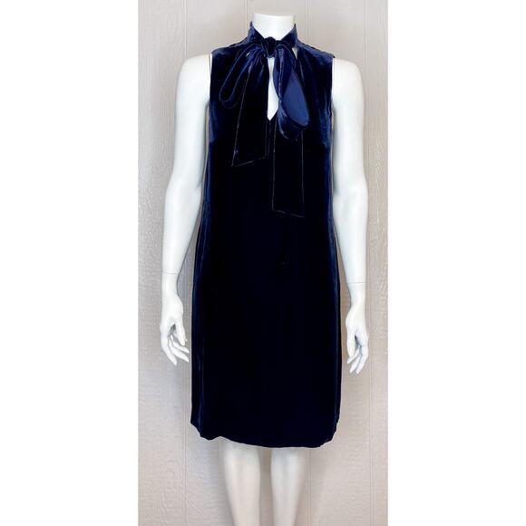 LAFAYETTE 148 Silk Velvet Navy Bow Sleeveless Mini Dress SMALL NWT $498 - Picture 2 of 13